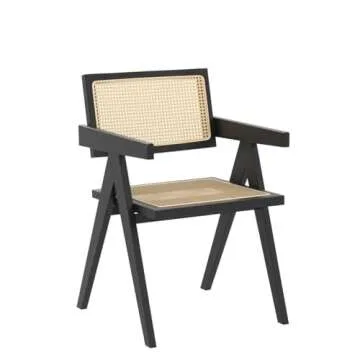 comfy to go Rattan Dining Chairs Set of 2, Kitchen Chairs Cane for Dining Room, Black