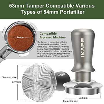 IKAPE 53mm Espresso Tamper, Premium Barista Coffee Tamper with Calibrated Spring Loaded, 100% Flat S...