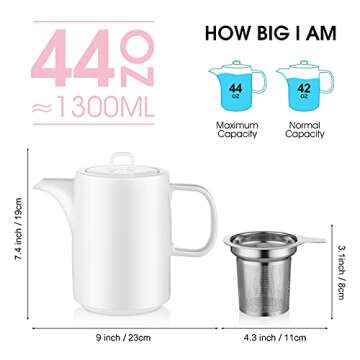 44 oz Ceramic Teapot with Stainless Steel Infuser