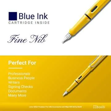 Lamy Safari | Yellow | Fine Nib | 5 Black Ink Cartridges, Z28 Converter and Wipe