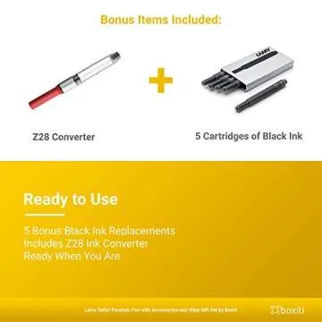 Lamy Safari | Yellow | Fine Nib | 5 Black Ink Cartridges, Z28 Converter and Wipe