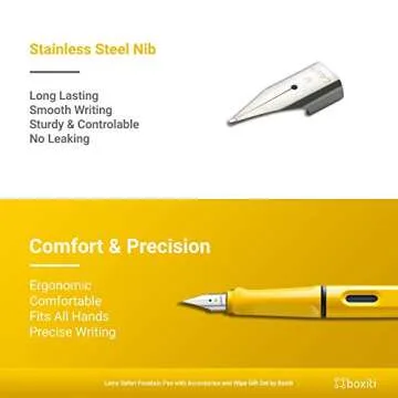 Lamy Safari | Yellow | Fine Nib | 5 Black Ink Cartridges, Z28 Converter and Wipe