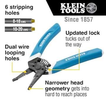 Klein Tools K11095 Klein-Kurve Wire Stripper and Cutter, for 8-18 AWG Solid and 10-20 AWG Stranded W...