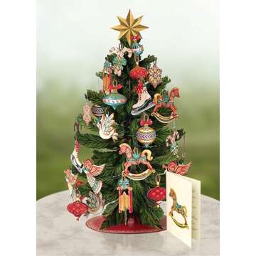 Freshcut Paper Pop Up Cards, 3D Popup Greeting Cards, Birthday Gift Card, Note Card & Envelope, 15" Christmas Tree