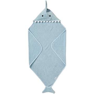 Baby Aspen Let The Fin Begin 4 Pc Bath Time Gift Set, Baby Shark Hooded Towel, Newborn, 0-9 Months, Blue