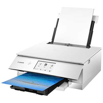 Canon TS8220 Wireless All in One Photo Printer with Scannier and Copier, Mobile Printing, White, Works with Alexa