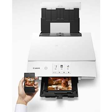 Canon TS8220 Wireless All in One Photo Printer with Scannier and Copier, Mobile Printing, White, Works with Alexa