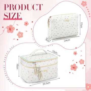 Zeyune 2 Pcs Cotton Quilted Makeup Bag for Women, Large Travel Coquette Cosmetic Bag, Aesthetic Cute...