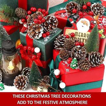hatisan 115Pcs Christmas Pine Cones Berry Pine Branch Set White Christmas Decorations for DIY Crafts Home Xmas Tree Gift Party Supplies, Assorted Sizes