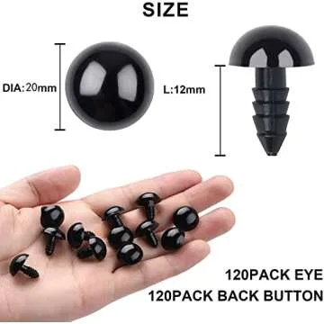 UPINS 120PCS Plastic Safety Crochet Eyes Bulk with 120PCS Washers for Crochet Crafts (0.78Inch/20mm)