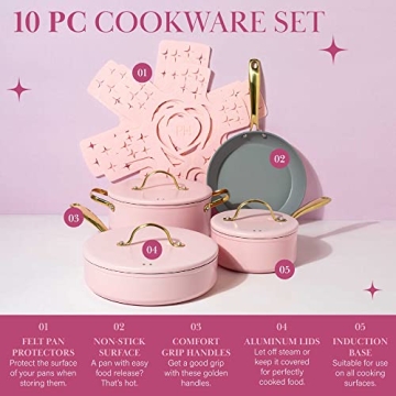 Paris Hilton Iconic Nonstick Pots and Pans Set 10-Piece