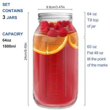 eleganttime 64 oz Mason Jar Wide Mouth 3 Pack,Large Half Gallon Mason Jar with Airtight Lid,Big 1/2 ...