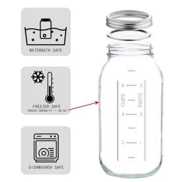 eleganttime 64 oz Mason Jar Wide Mouth 3 Pack,Large Half Gallon Mason Jar with Airtight Lid,Big 1/2 Gallon Big Mason Jars for Canning,Pickling, Fermentation and Preservation