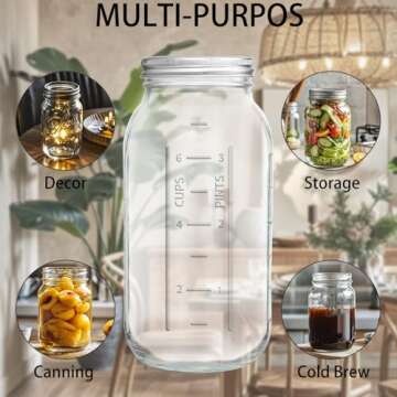 eleganttime 64 oz Mason Jar Wide Mouth 3 Pack,Large Half Gallon Mason Jar with Airtight Lid,Big 1/2 Gallon Big Mason Jars for Canning,Pickling, Fermentation and Preservation