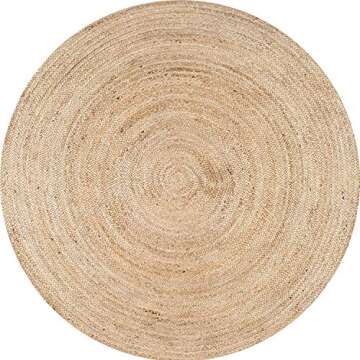 FRELISH DECOR Handwoven Jute Area Rug - 8 feet Round - Natural Yarn - Rustic Vintage Beige Braided Reversible Rug - Eco Friendly Rugs for Bedroom - Kitchen - Living Room - Farmhouse (8' Round)