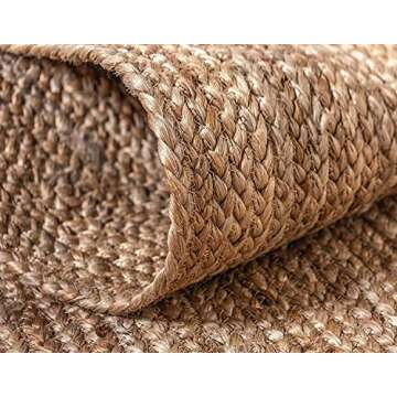 FRELISH DECOR Handwoven Jute Area Rug - 8 feet Round - Natural Yarn - Rustic Vintage Beige Braided Reversible Rug - Eco Friendly Rugs for Bedroom - Kitchen - Living Room - Farmhouse (8' Round)