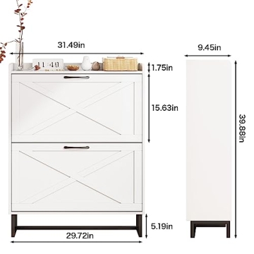 Maupvit Shoe Cabinet with 2 Flip Drawers for Stylish Storage