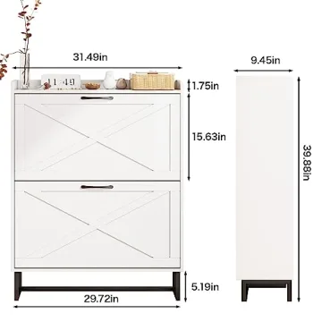 Maupvit Shoe Cabinet with 2 Flip Drawers for Stylish Storage