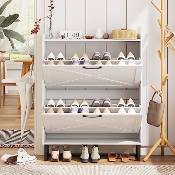 Maupvit Shoe Cabinet with 2 Flip Drawers for Stylish Storage