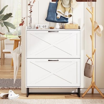 Maupvit Shoe Cabinet with 2 Flip Drawers for Stylish Storage