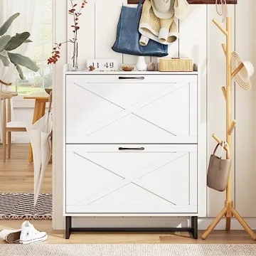 Maupvit Shoe Cabinet with 2 Flip Drawers for Stylish Storage