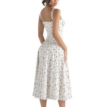 EFOGEP Women Floral Corset Dress - Boho Summer Midi Flowy Slit Women's Dress