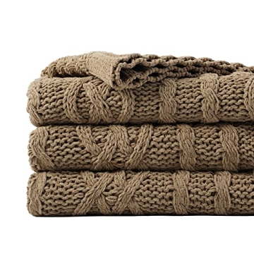 Luxurious Battilo Camel Tan Chenille Throw Blanket
