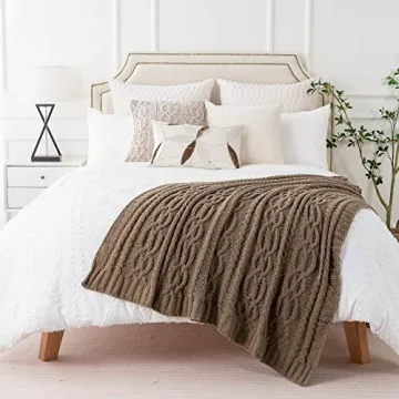 Luxurious Battilo Camel Tan Chenille Throw Blanket