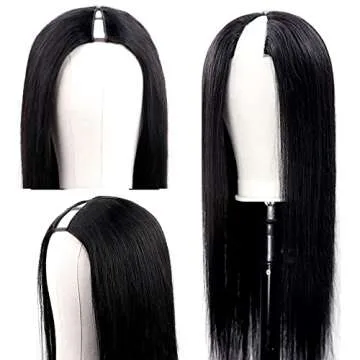Amznlady V Part Wigs Straight Brazilian Virgin Human Hair Wigs for Black Women Upgrade U Part Wigs Glueless Full Head Clip In Half Wig V Shape Wigs No Leave Out 180% Density Natural Color 18"