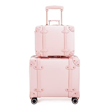 Miss.Box Vintage Luggage Set: Cute Retro Suitcase with Spinner Wheels for Women (Pink)