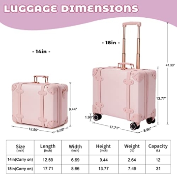 Miss.Box Vintage Luggage Set Cute Retro Suitcase for Women