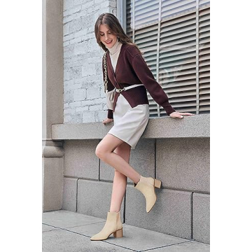 Coutgo Womens Ankle Boots Stylish Chunky Block Heels