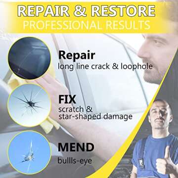 Windshield Crack Repair Kit, Windshield Repair Kit for Chips and Cracks, 4 Pcs Car Glass Repair Kit, Cracks Gone Glass Repair Kit Automotive Quick Fix for Chips, Cracks, Star-Shaped Crack, Bulls-Eye