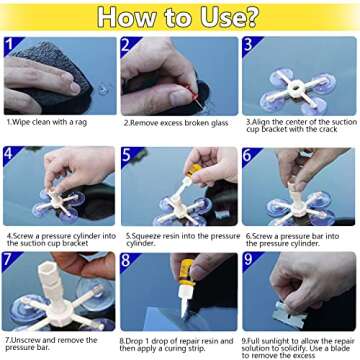 Windshield Crack Repair Kit, Windshield Repair Kit for Chips and Cracks, 4 Pcs Car Glass Repair Kit, Cracks Gone Glass Repair Kit Automotive Quick Fix for Chips, Cracks, Star-Shaped Crack, Bulls-Eye