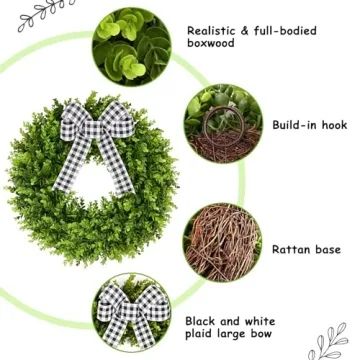 Vlorart Faux Boxwood Wreath for Year Round Elegance
