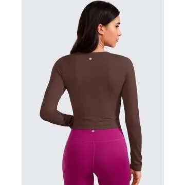 CRZ YOGA Seamless Ribbed Crop Top - Women’s High Crew Neck Athletic Shirt