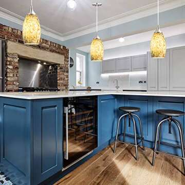 COOSA 1-Light Pendant Light, Handcrafted Art Glass Hanging Light with Brushed Nickel Finished Adjustable Cord for Kitchen Island (Blue)