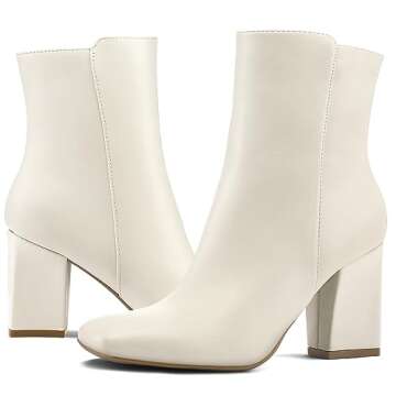 mysoft Women's GoGo Boots Square Toe Side Zipper Ankle Boots Chunky Block Heel Mid Calf Low Heeled Short Booties