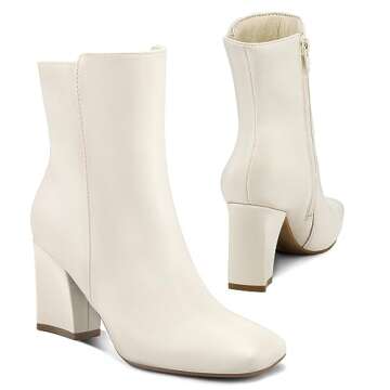 mysoft Women's GoGo Boots Square Toe Side Zipper Ankle Boots Chunky Block Heel Mid Calf Low Heeled Short Booties