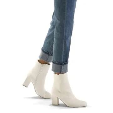 mysoft Women's GoGo Boots Square Toe Side Zipper Ankle Boots Chunky Block Heel Mid Calf Low Heeled Short Booties