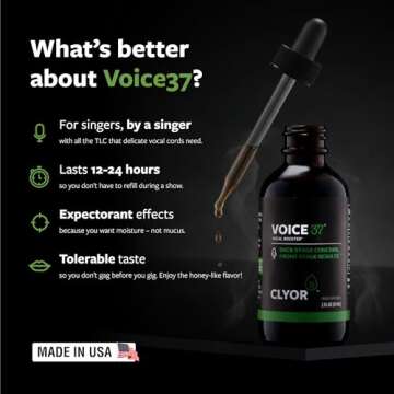 CLYOR Voice37- All Natural Voice Remedy for Singers - Boosts Your Voice - Soothes and Relieve Hoarseness - Lubricates Vocal Cords - Removes Mucus - Enhances Your Singing and Speaking - 2 oz