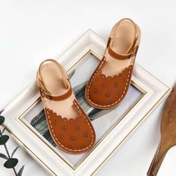 Flaryzone Toddler/Little Kids' Classic Rome Open-Toe Flat Sandals(08-Brown,10M)