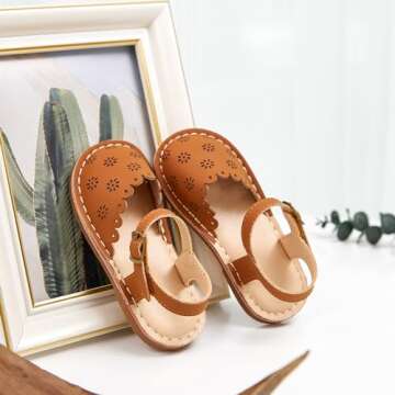 Flaryzone Toddler/Little Kids' Classic Rome Open-Toe Flat Sandals(08-Brown,10M)