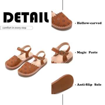 Flaryzone Toddler/Little Kids' Classic Rome Open-Toe Flat Sandals(08-Brown,10M)