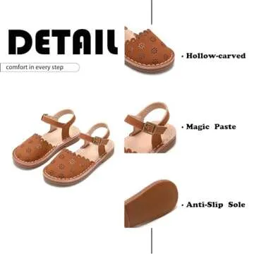 Flaryzone Toddler/Little Kids' Classic Rome Open-Toe Flat Sandals(08-Brown,10M)