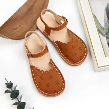 Flaryzone Toddler/Little Kids' Classic Rome Open-Toe Flat Sandals(08-Brown,10M)