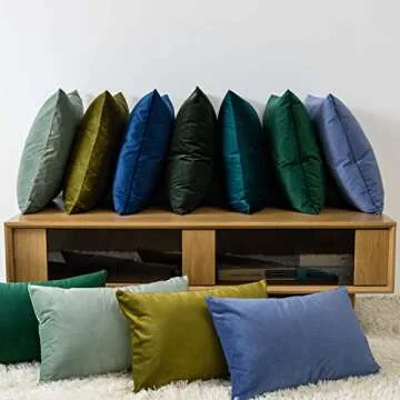 JUSPURBET Olive Green Lumbar Velvet Throw Pillow Covers 14x24 inch Set of 2 for Living Room Couch Sofa Bedroom Decorative Rectangle Solid Soft Cushion Cases with Invisible Zipper