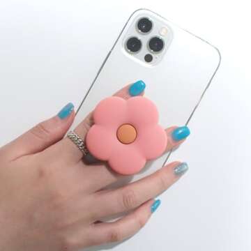 DALSTONE Cute 2D Daisy Silicone Flower Shape Collapsible Expandable Multi Functional Mobile Phone Gr...