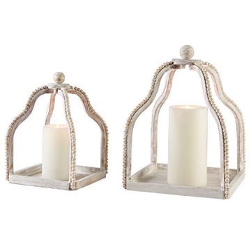 Mud Pie Wood Beaded Lantern Set for Stylish Home Decor