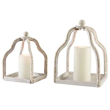 Mud Pie Wood Beaded Lantern Set for Stylish Home Decor